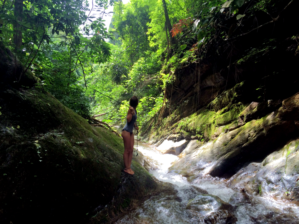 Hidden waterfall in the jungle in Pai