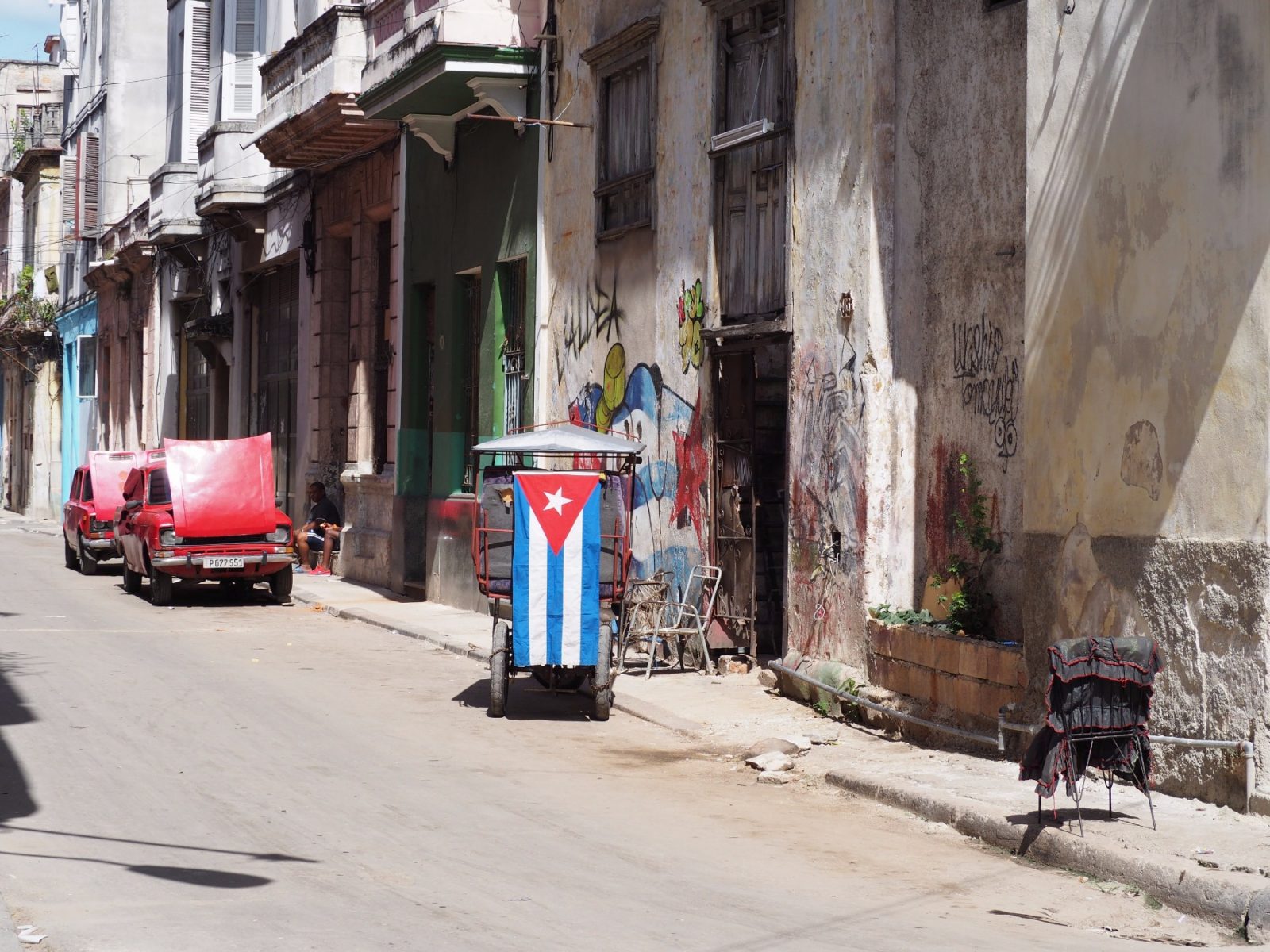 A Cuban flag on the street of Havana