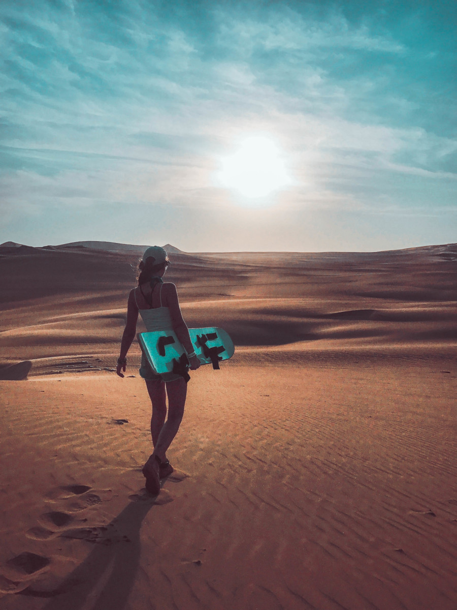 Sandboarding in the desert oasis of Peru