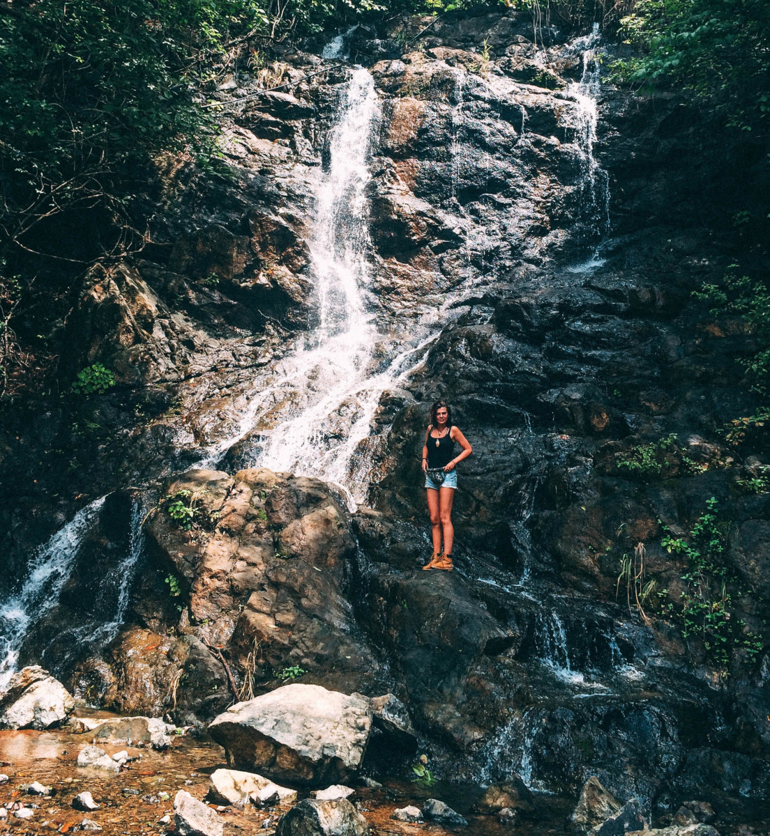 Beautiful Stream Waterfall Run On The Rocks in Costa Rica