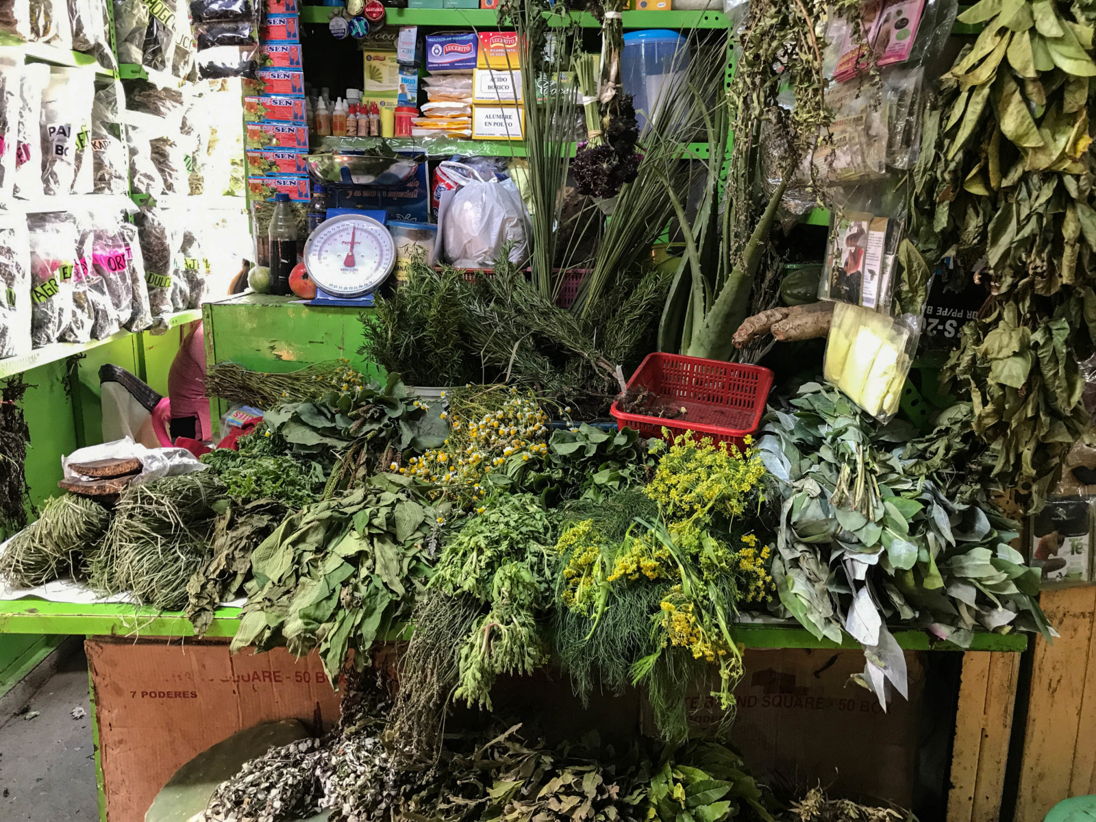 Herbs at mercado de brujas in Peru