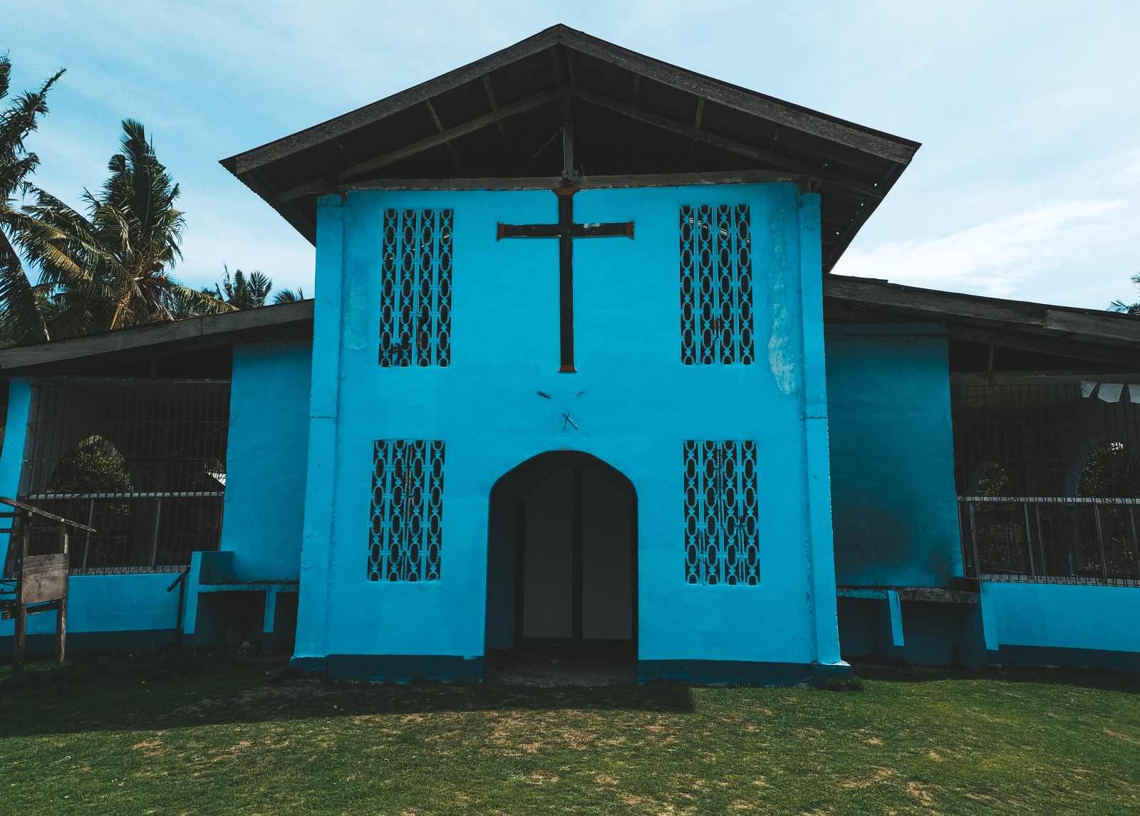 Blue church on Pamilacan island in the Philippines