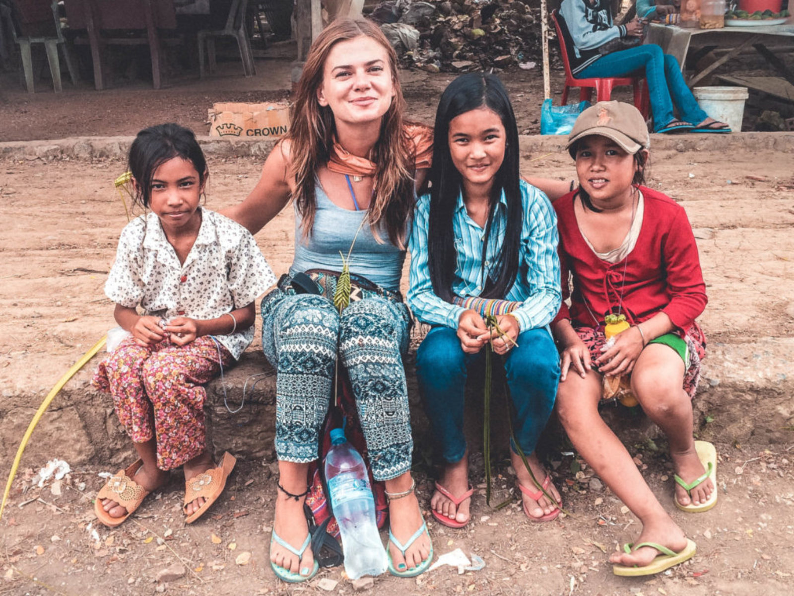 Cambodian girls selling handmade products in Battambang