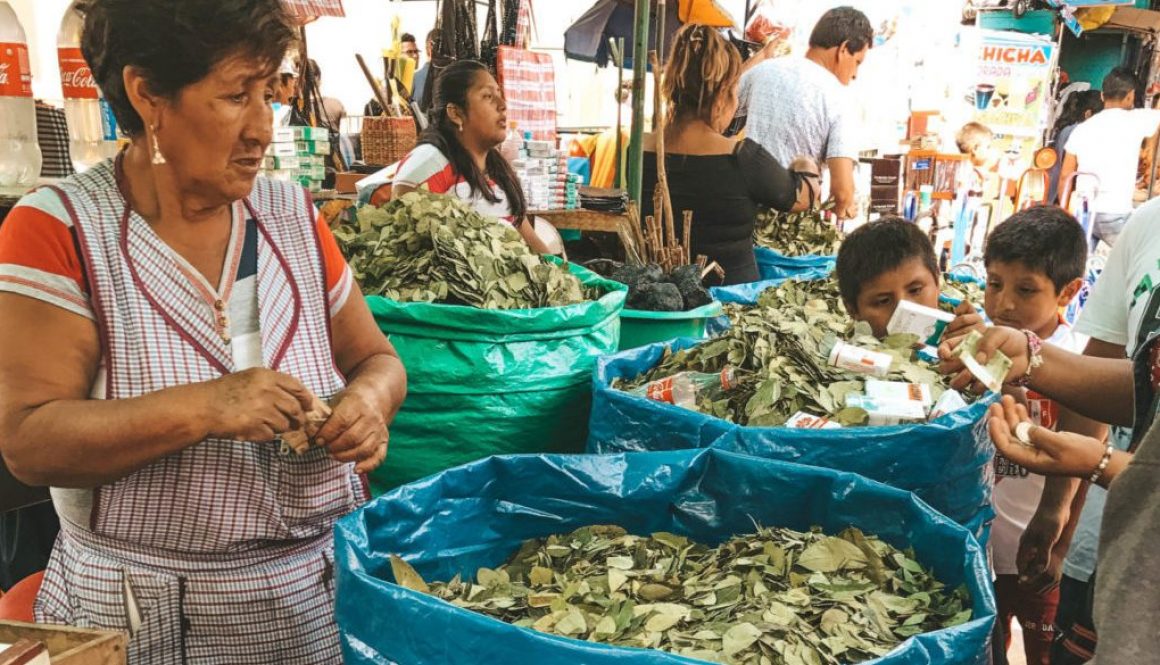 coca leaves at the market in Peru