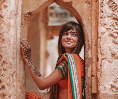 A girl wearing a traditional Indian sari